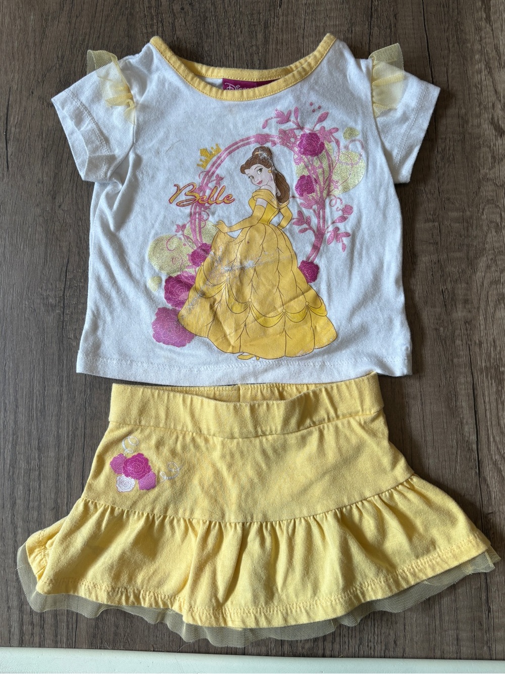 Vintage 2000s Y2K Disney Beauty And The Beast Belle Baby Outfit Top Skirt 12M
